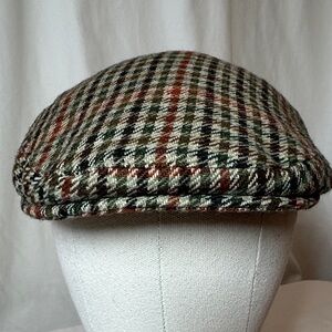 Vintage FailsWorth Classic Plaid Houndstooth Wool Blend Flat Cap. Size 7.